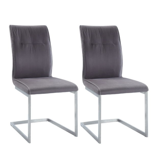 KALINDA-SC-GRY Contemporary Cantilever Side Chair  Highlight Stitching (Set of 2)