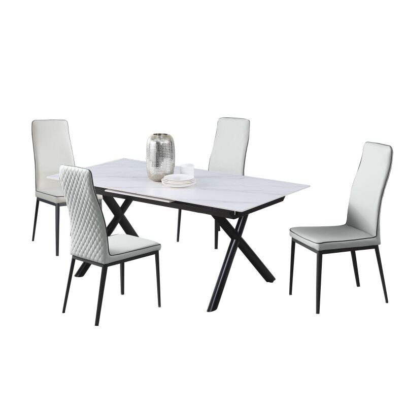 KAROL-5PC Dining Set w/ Extendable Sintered Stone Top Table & 4 Diamond Stitched Back Chairs