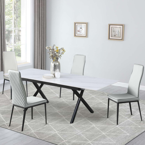 KAROL-5PC Dining Set w/ Extendable Sintered Stone Top Table & 4 Diamond Stitched Back Chairs