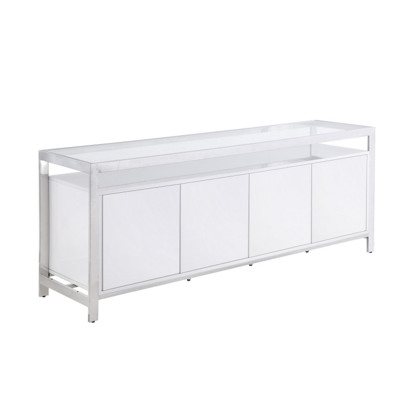 KRISTA-BUF Modern White Buffet  Stainless Steel & Tempered Glass Top