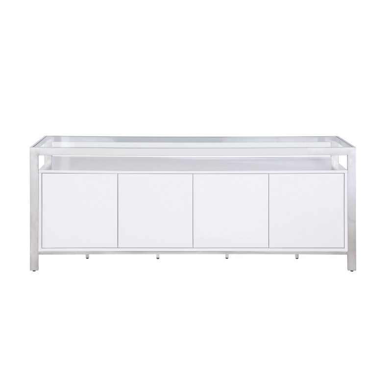 Krista Buf Modern White Buffet Stainless Steel Tempered Glass Top 4