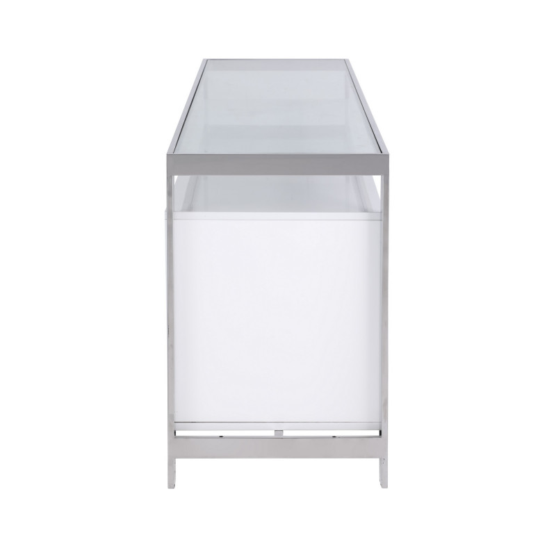 Krista Buf Modern White Buffet Stainless Steel Tempered Glass Top 5