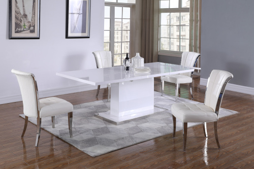 Krista Iris 5pc Wht Modern Dining Set Extendable White Table White Chairs 1