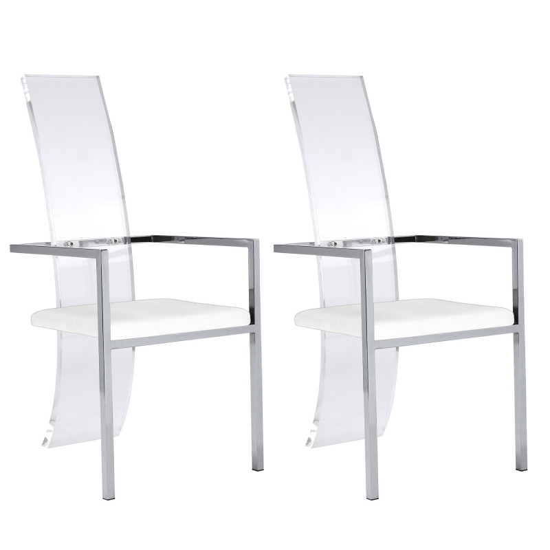 LAYLA-AC-WHT Contemporary Acrylic High-Back Upholstered Arm Chair (Set of 2)