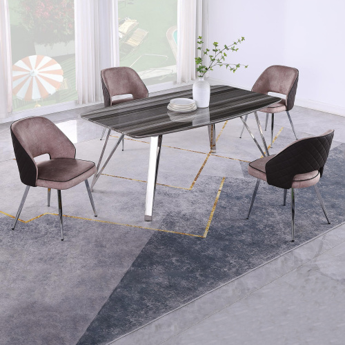 LESLIE-5PC Contemporary Dining Set  Marbleized Wooden Table & Four 2-Tone Chairs