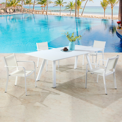 MALIBU-AC-WHT-LB Contemporary Low Back Outdoor Chair with Sling Seat of 4