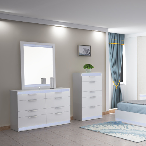MOSCOW-CHT Modern Gloss White 5-Drawer Bedroom Chest