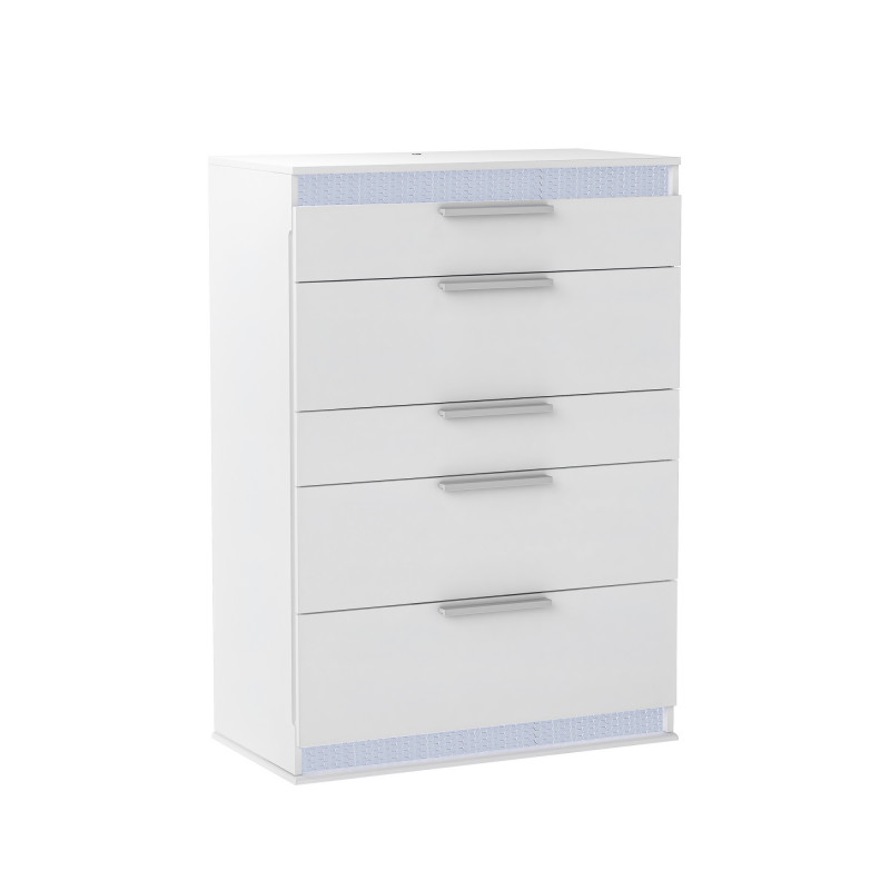 MOSCOW-CHT Modern Gloss White 5-Drawer Bedroom Chest