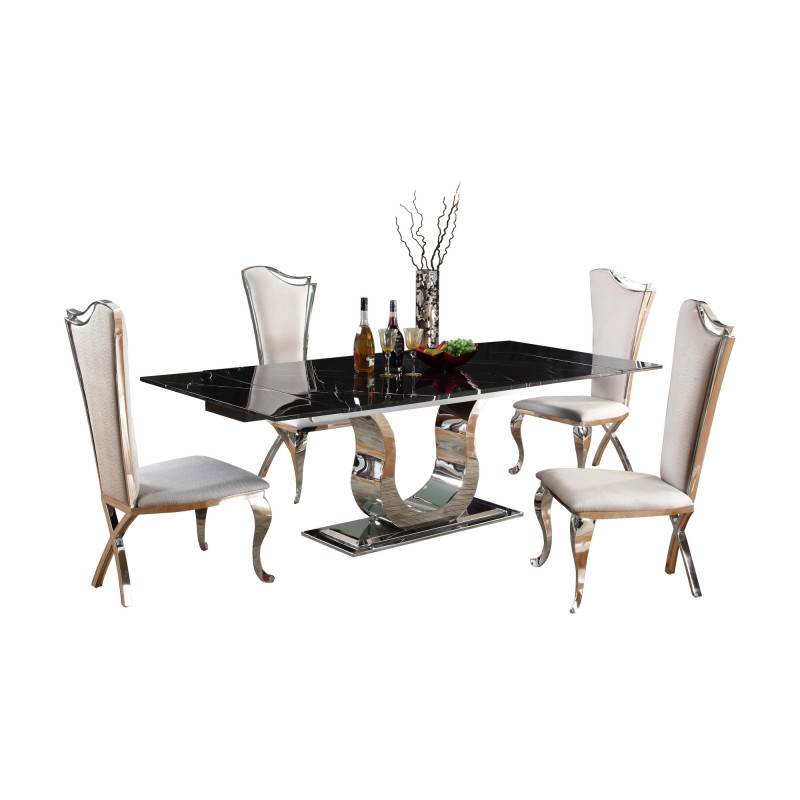 NADIA-5PC-WHT Contemporary Dining Set  Extendable Marble Table & 4 White Chairs