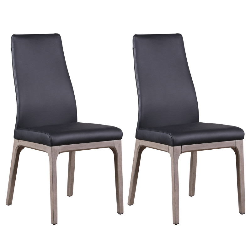 ROSARIO-SC-GRY-BLK Modern Contour Back Upholstered Side Chair  Solid Wood Base (Set of 2)