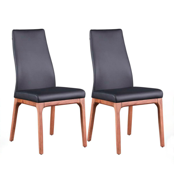 Modern Contour Back Upholstered Side Chair  Solid Wood Base (Set of 2)
