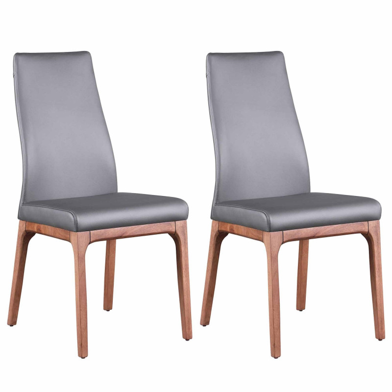 ROSARIO-SC-WAL-GRY Modern Contour Back Upholstered Side Chair  Solid Wood Base (Set of 2)