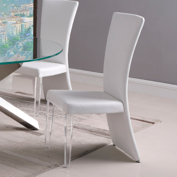 SIENA-SC-WHT Contemporary High-Back Side Chair  Acrylic Legs (Set of 2)