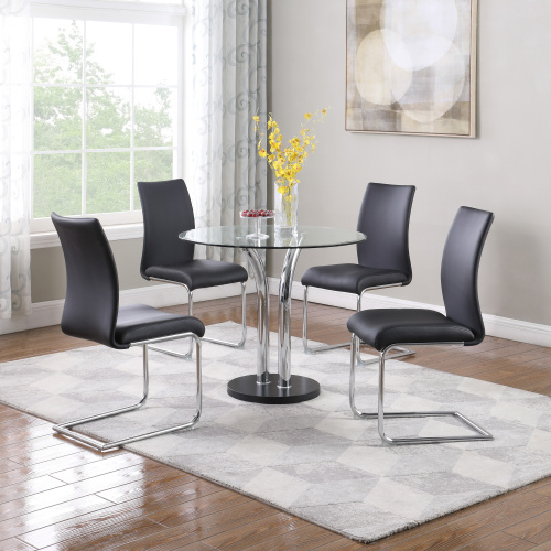 T-311-JANE-5PC-BLK Dining Set  Glass Top Bistro Table & 4 Cantilever Side Chairs