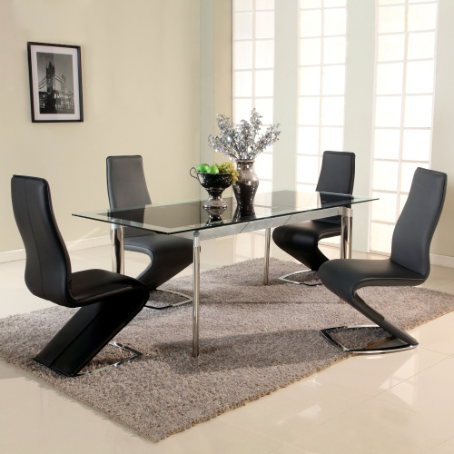 TARA-DT-BLK Modern Extendable Black Glass Dining Table