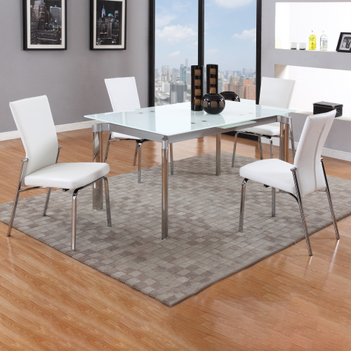 TARA-DT-WHT Modern Extendable White Glass Dining Table