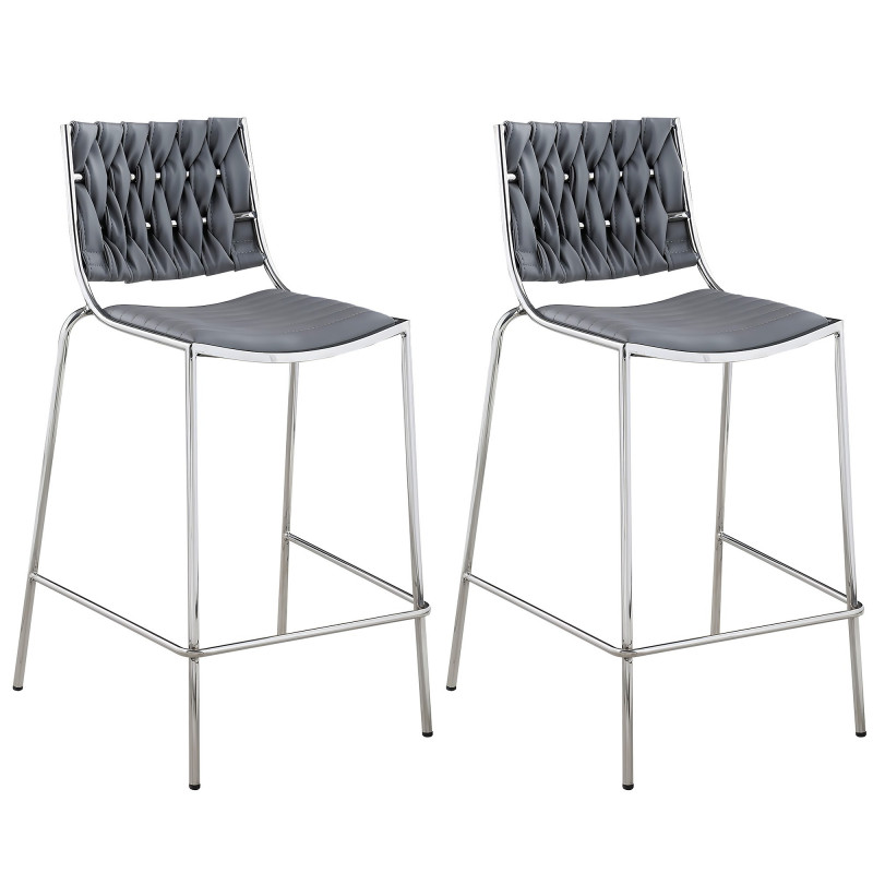 TAYLOR-CS-GRY Contemporary Stackable Counter Stool  Weave Back Set of 2