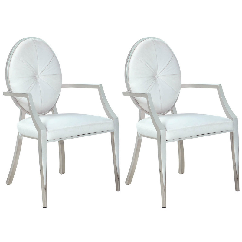VICTORIA-AC-WHT Modern Round Button Tufted Back Arm Chair (Set of 2)