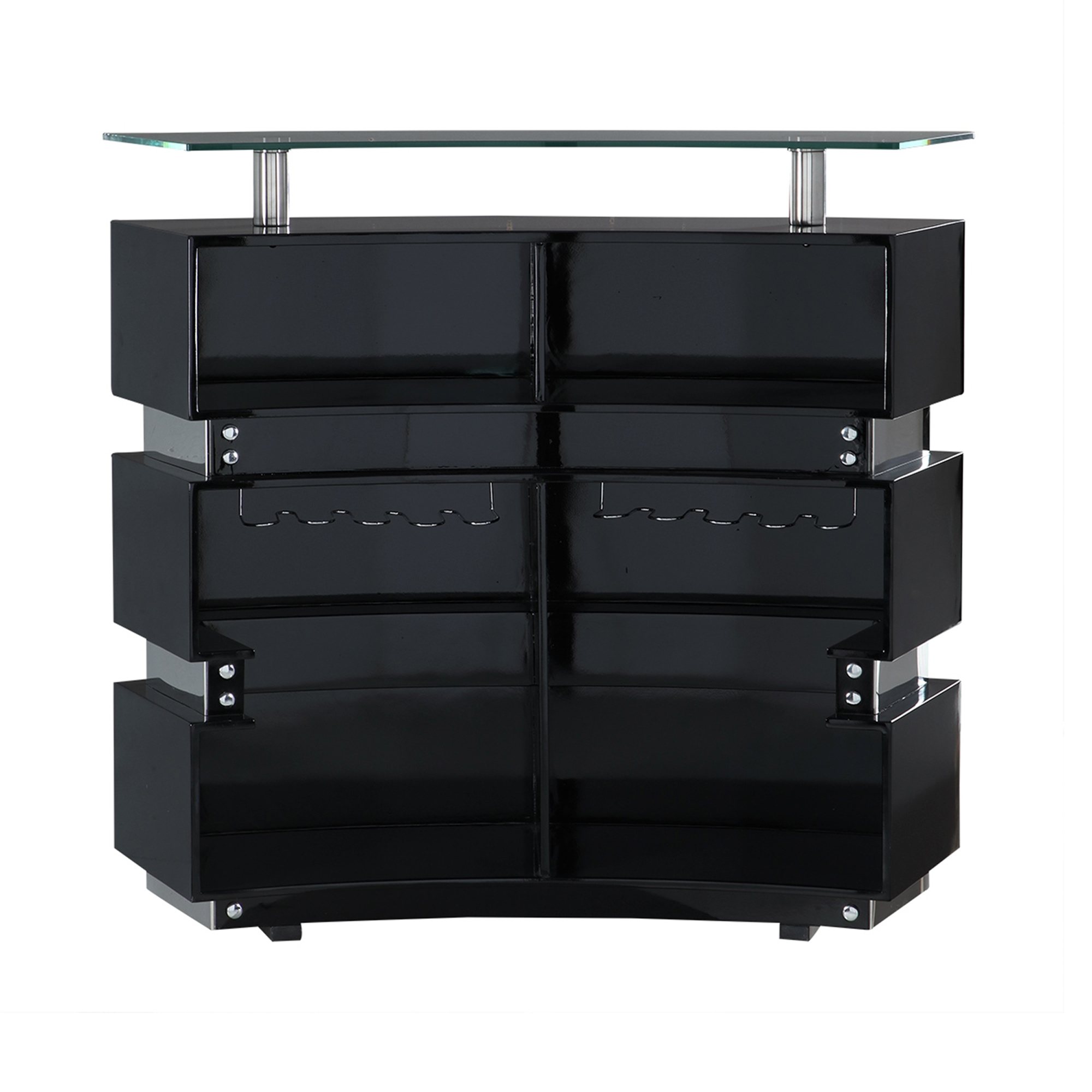 Contemporary Channeled Front Bar in Black by Chintaly Imports
