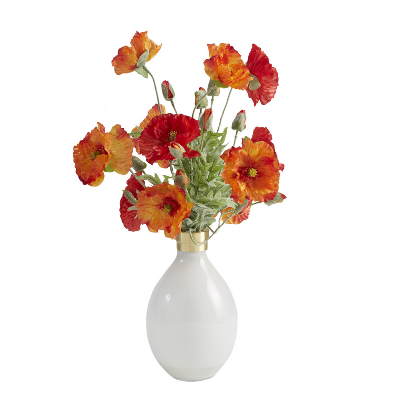209048 Poppies in White Glass Vase with Gold Accent