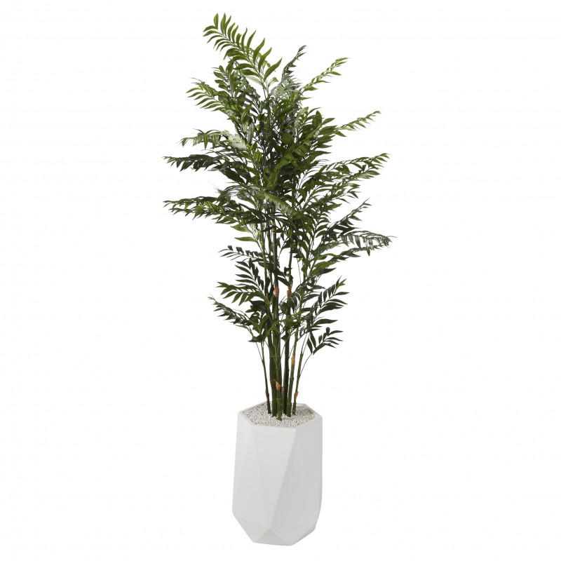 320414 8' Deluxe Bamboo Tree in White Resin Planter