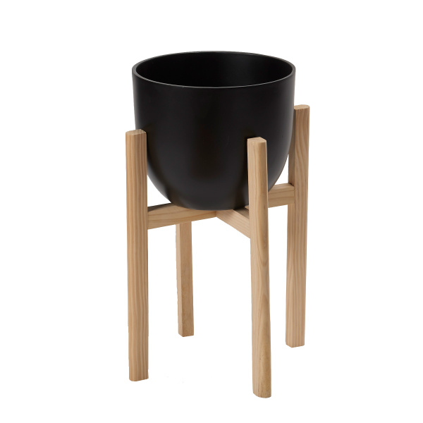 CT2611 Black Resin Bowl With Wood Stand - Small