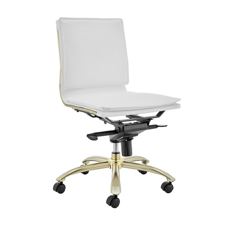 01273WHTMBG Gunar Pro Low Back Office Chair in White with Matte Brushed Gold Steel Base