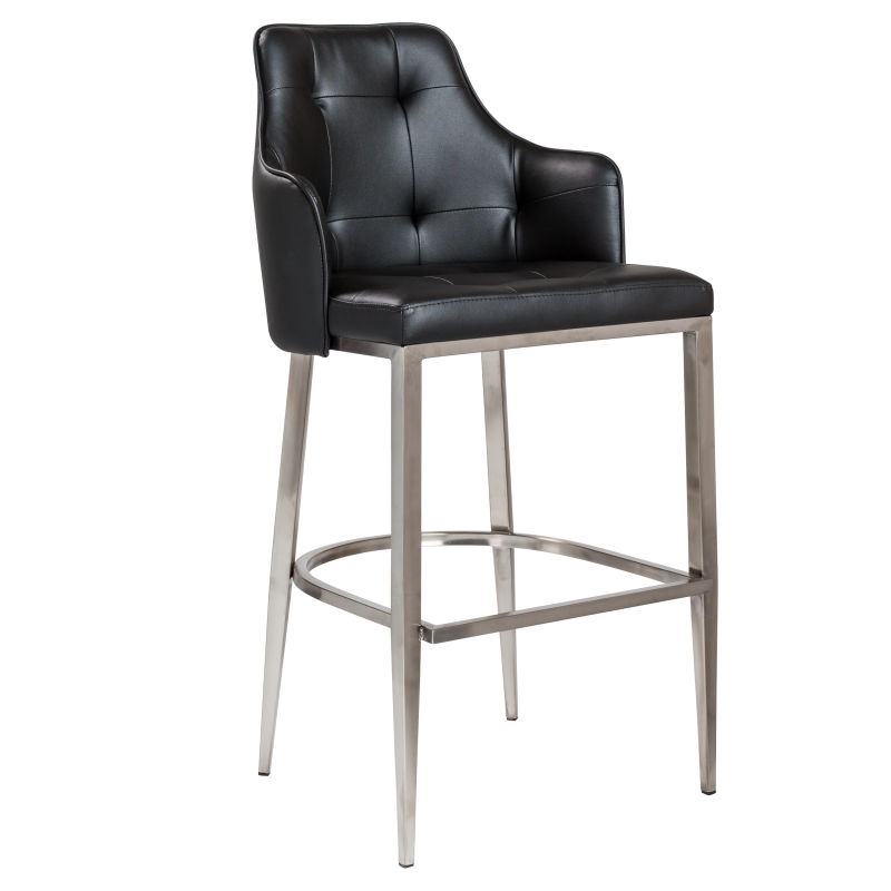 03429BLK Aaron-B Bar Stool in Black with Brushed Stainless Steel Legs