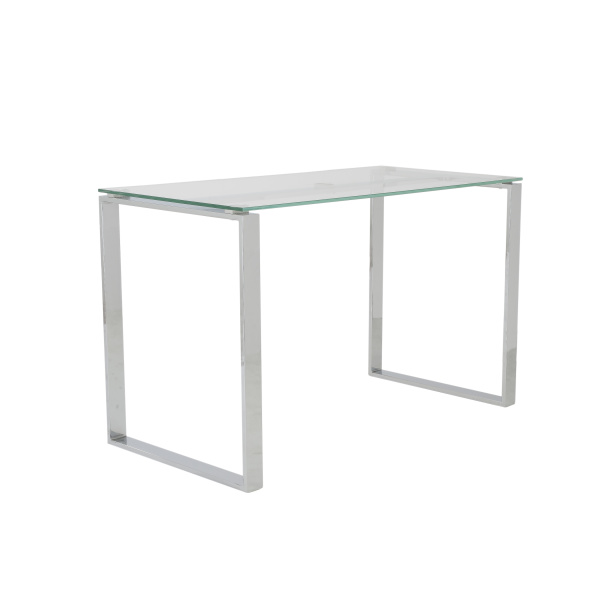 09811CLR Diego Desk Clear Glass Polished Stainless Steel Silver
