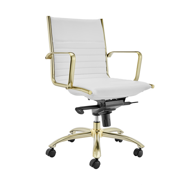Euro Style Dirk Low Back Office Chair in White With Matte Brushed in White With Matte Brushed Gold by Homethreads