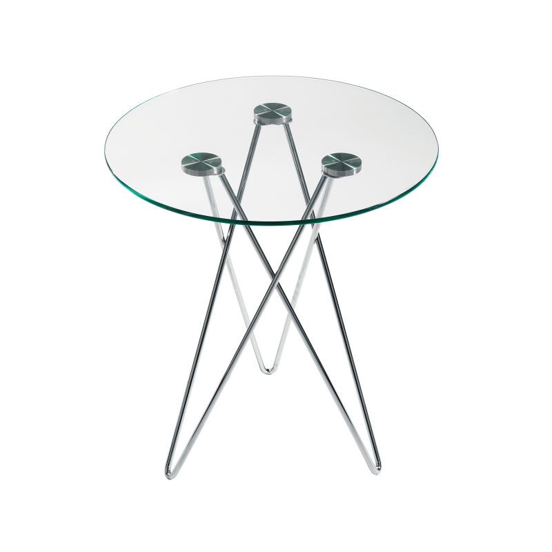 21240 Zoey Round Side Table in Clear Tempered Glass with Chrome Base
