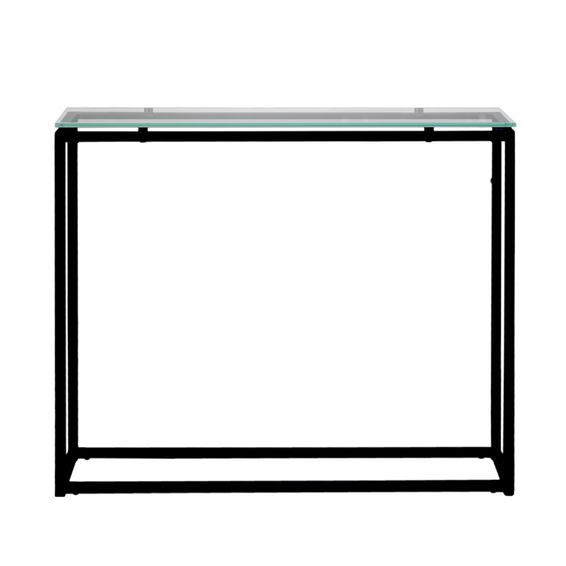 28033BLK Sandor Console Table with Clear Tempered Glass Top and Black Frame