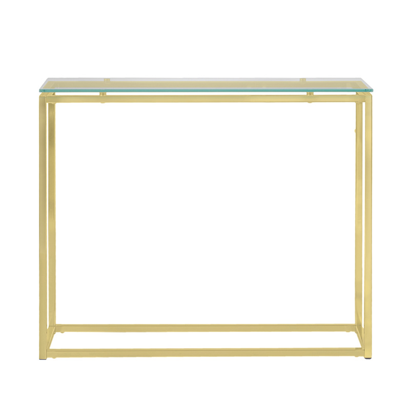 28033MBG Sandor Console Table with Clear Tempered Glass Top and Matte Brushed Gold Frame