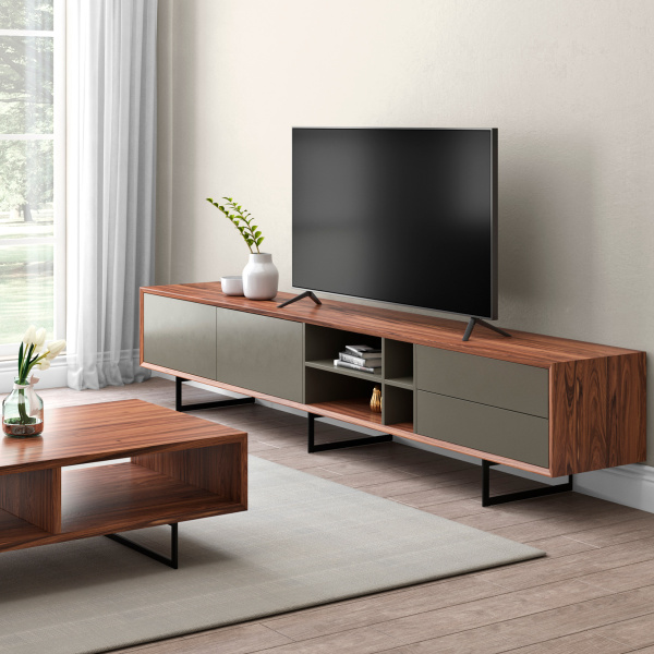 31006GRY-KIT Anderson 71" Media Stand Walnut and Dark Gray