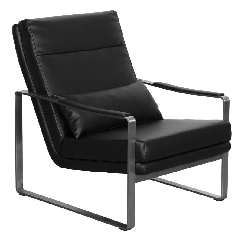 38770BLK Harrison Lounge Chair in Black with Brushed Stainless Steel Base