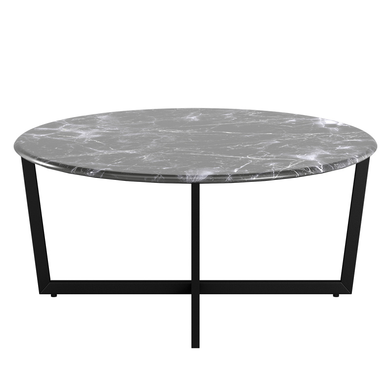 90351BLKBLK Llona 36" Round Coffee Table in Black Marble Melamine with Matte Black Base