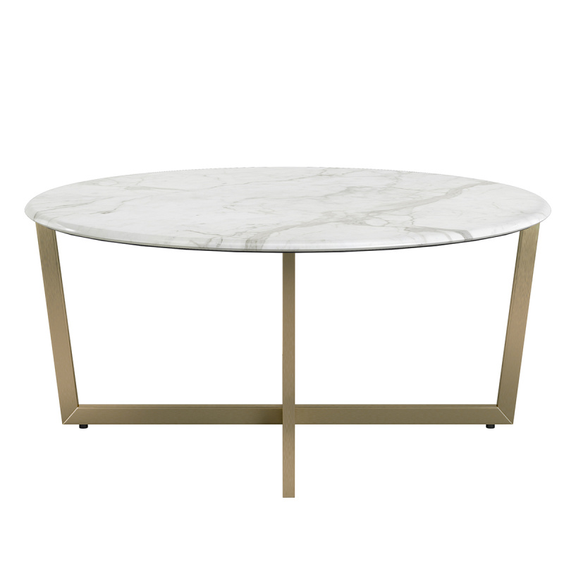 90359WHTMG Llona 36" Round Coffee Table in White Marble Melamine with Matte Gold Base