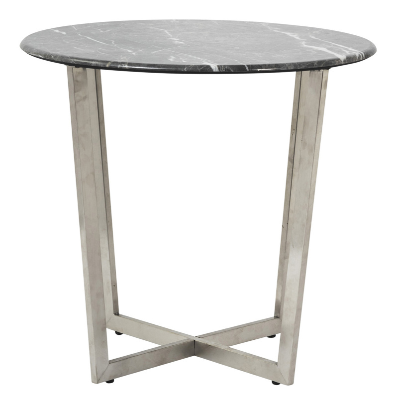 90374BLK Llona 24" Round Side Table in Black Marble Melamine with Brushed Stainless Steel Base