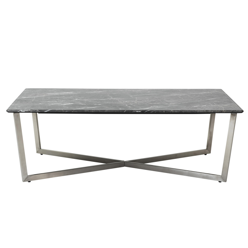 90380BLK Llona 48" Rectangle Coffee Table in Black Marble Melamine with Brushed Stainless Steel Base