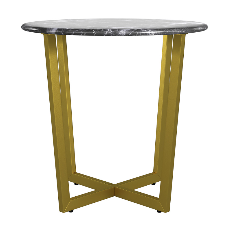 90389BLKMG Llona 24" Round Side Table in Black Marble Melamine with Matte Gold Base