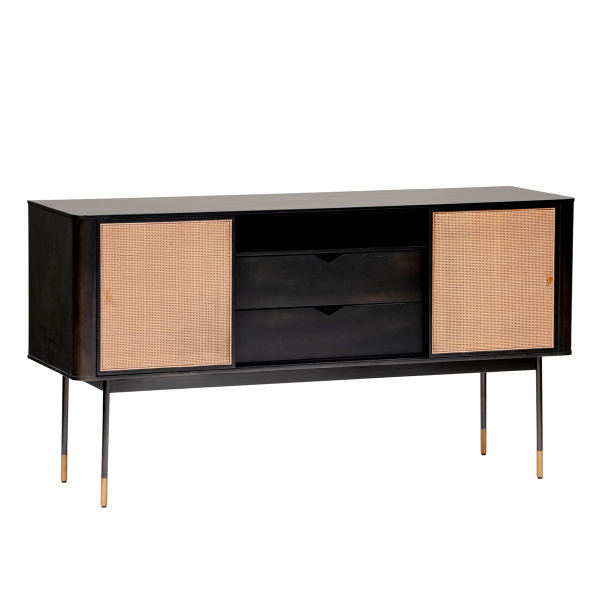 94216BLK Miriam 59" Sideboard in Black with Natural Wicker