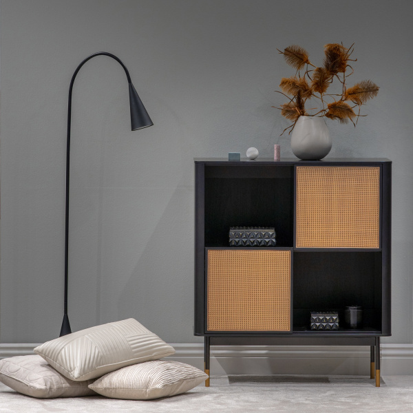 94220BLK Miriam 33" Cabinet in Black with Natural Wicker