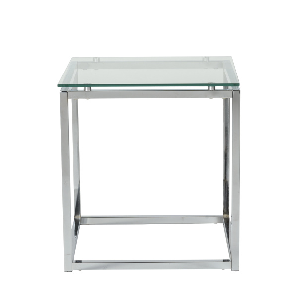 28032 Sandor Square Side Table in Clear Glass with Chrome Base