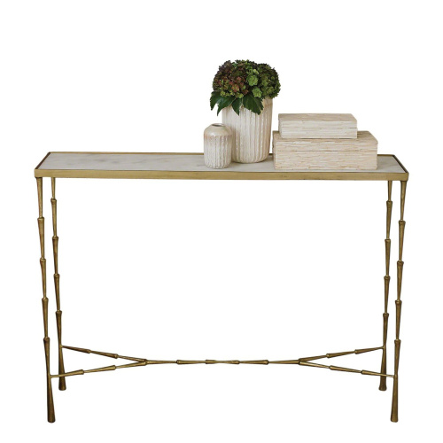 7.90459 Global Views Spike Console-Antique Brass w/White Marble 7.90459