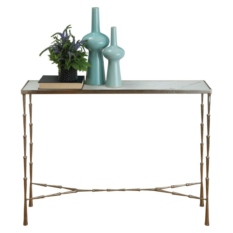 7.90514 Global Views Spike Console-Antique Nickel w/White Marble Top 7.90514