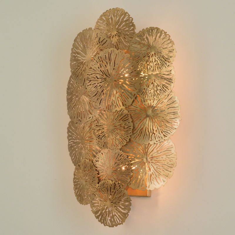 7.90564-HW Global Views Lily Pad Wall Sconce-Antique Brass-HW 7.90564-HW