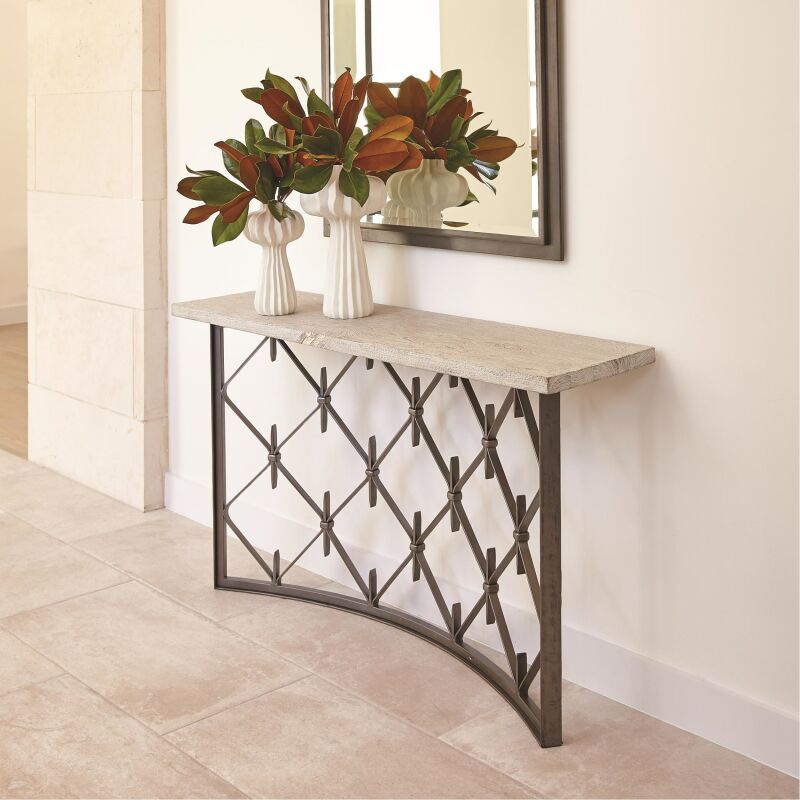 7.91023 Global Views Sidney Console-Natural Iron w/Wood Plank Top 7.91023