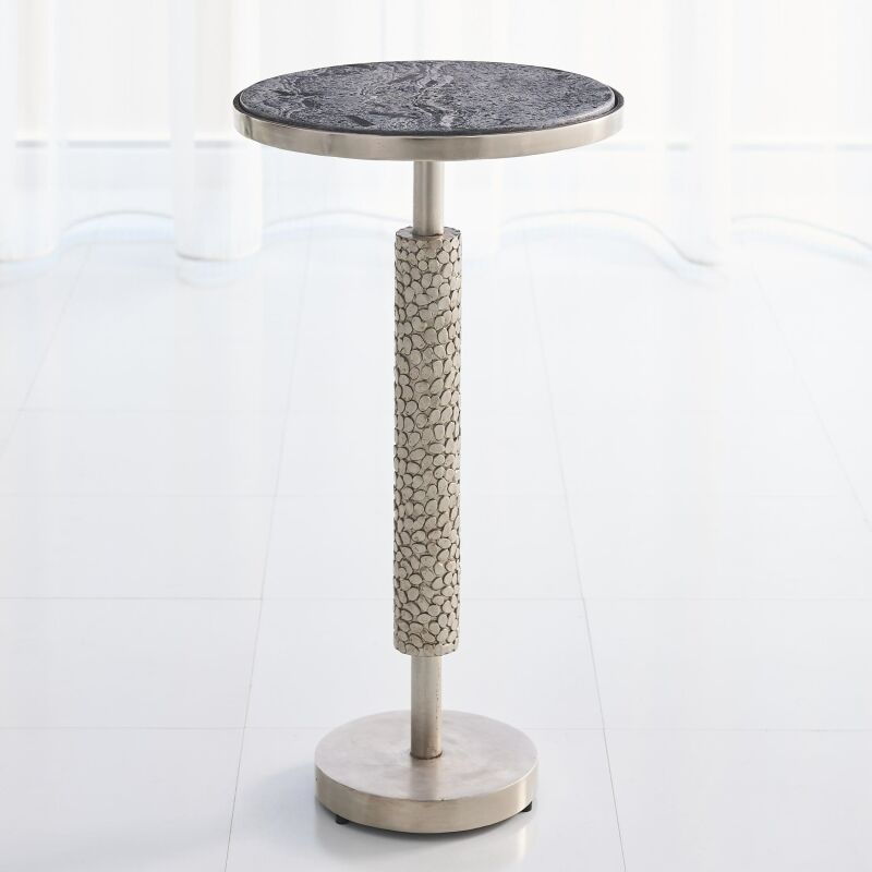 7.91140 Global Views Hammered Martini Table-Antique Nickel w/Grey Marble 7.91140