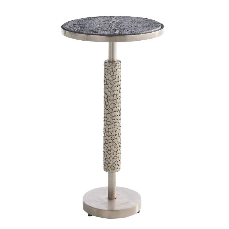 7.91140 Global Views Hammered Martini Table-Antique Nickel w/Grey Marble 7.91140