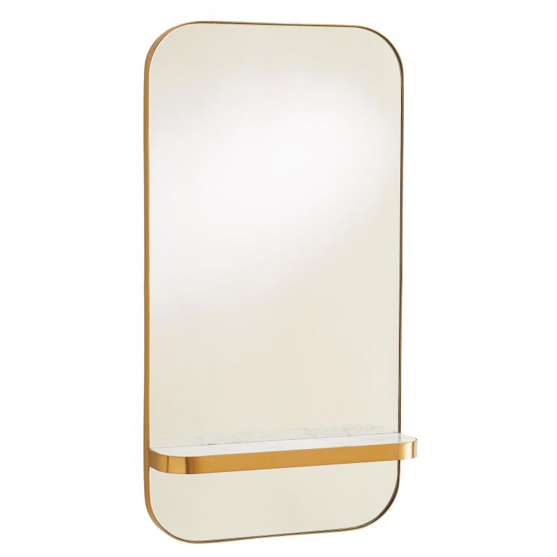 Global Views Train Car Mirror-Gold w/White Marble Shelf 8.82657